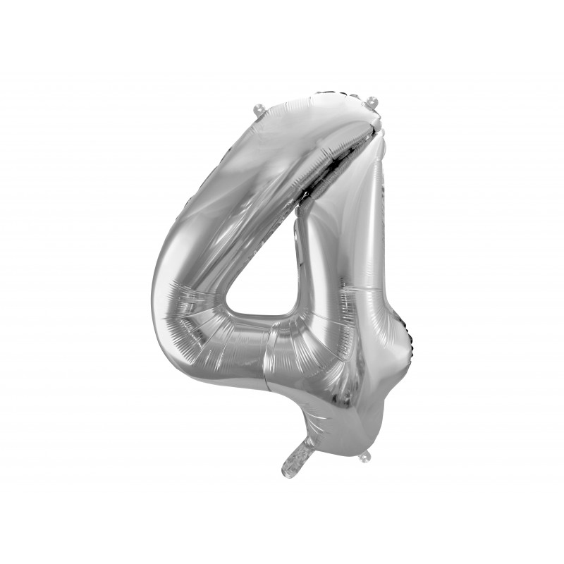 Balon Cyfra 4 srebrna / 90 cm