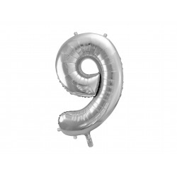 Balon Cyfra 9 srebrna / 90 cm